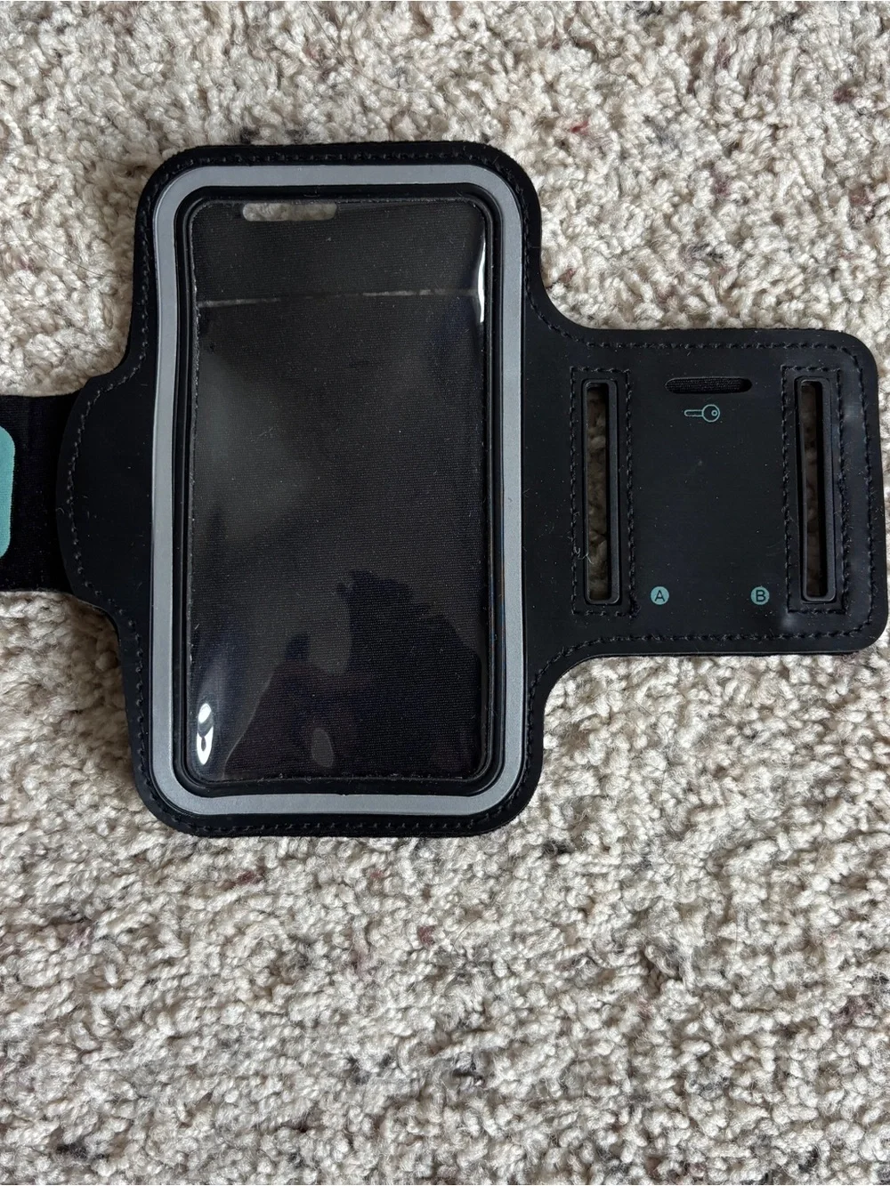 Black Sports Armband Phone, key and card Holder with Teal Accent